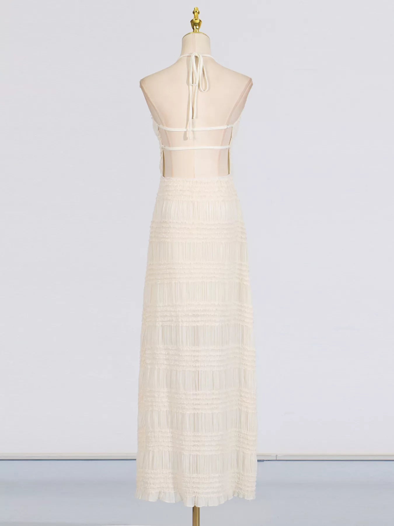 Tied halter formal maxi dress silhouette