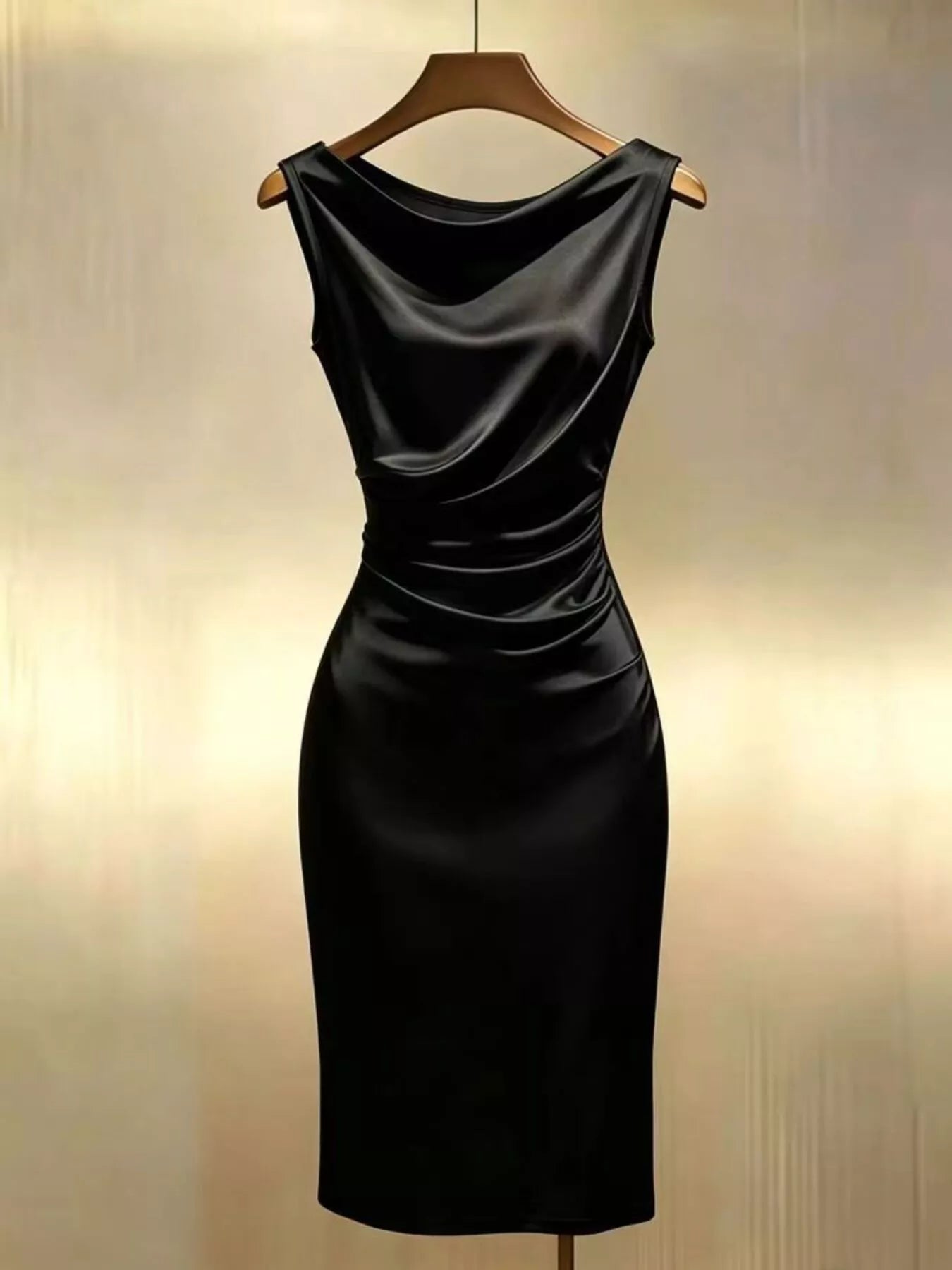 Black satin cowl neck dress