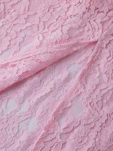 Pink lace long-sleeve midi dress, lace detail.