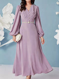 Lavender V-neck balloon sleeve maxi dress 1