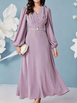 Lavender V-neck balloon sleeve maxi dress 1