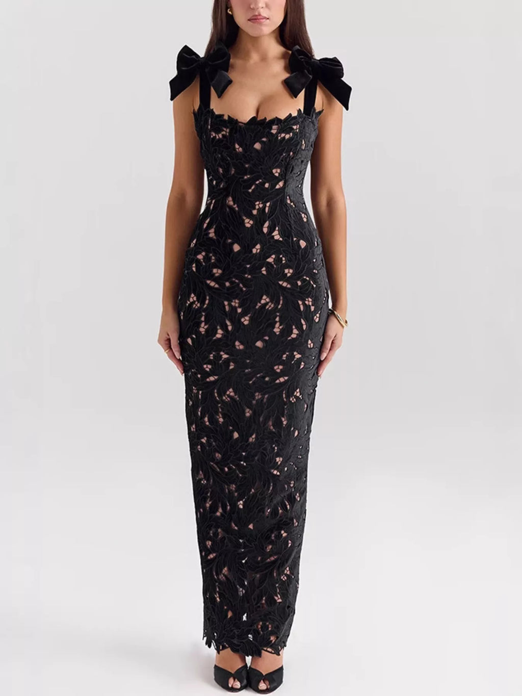 Black tie shoulder maxi dress with side slit