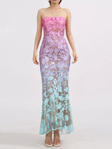Strapless occasion maxi dress back view