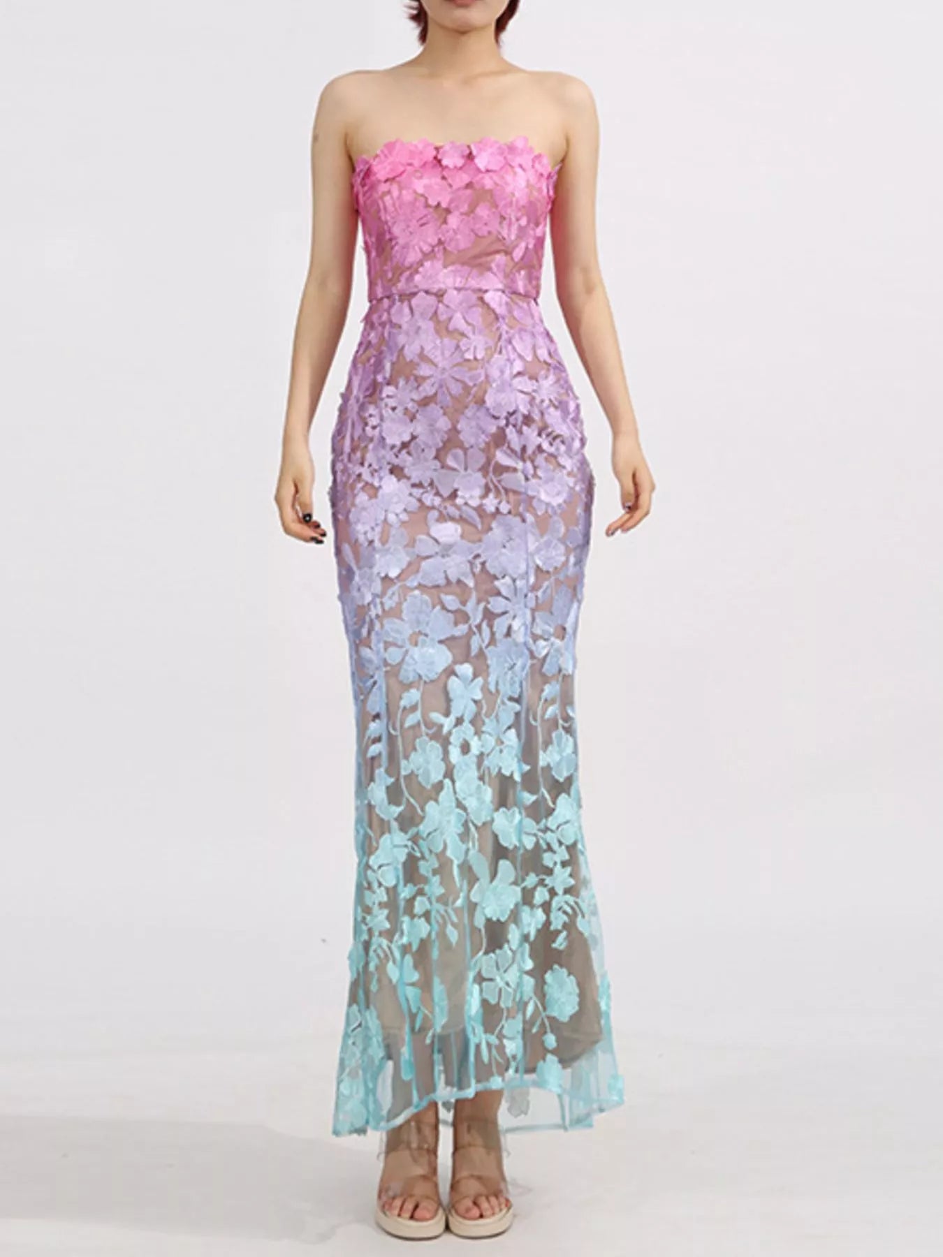 Strapless occasion maxi dress back view