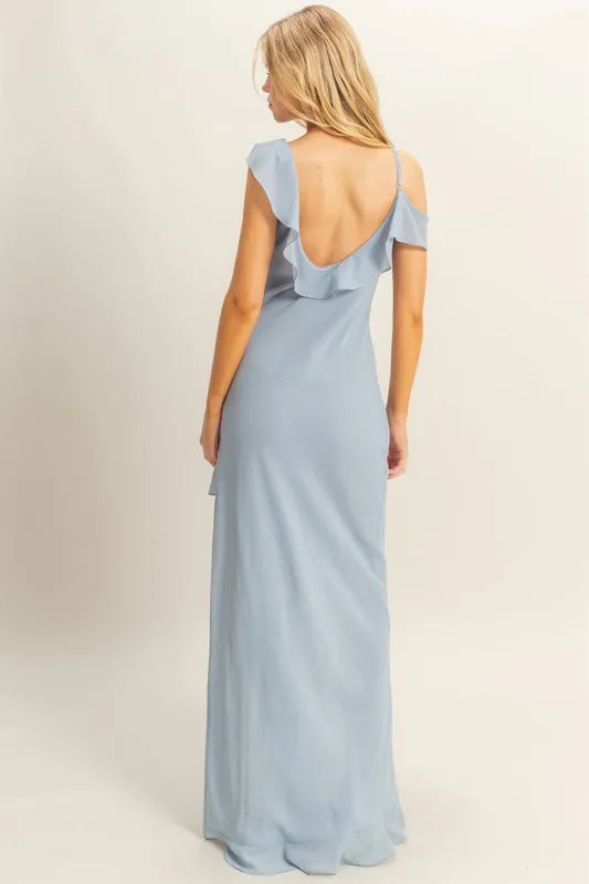 Chiffon occasion dress ruffle detail