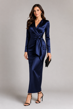 Satin Tie-Waist Long-Sleeve Dress