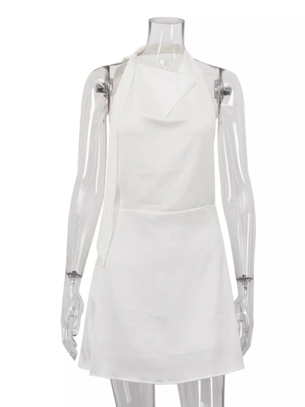 Beige tied halter mini dress detail