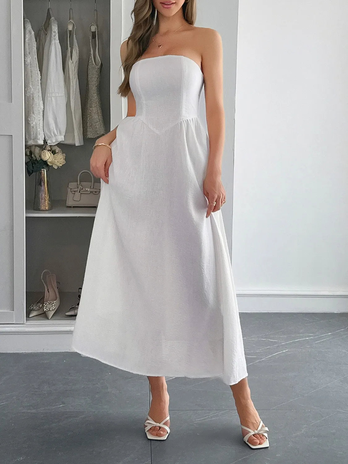 Pocketed A-line midi dress back view