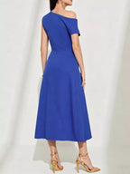 Royal blue one-shoulder midi dress, back view