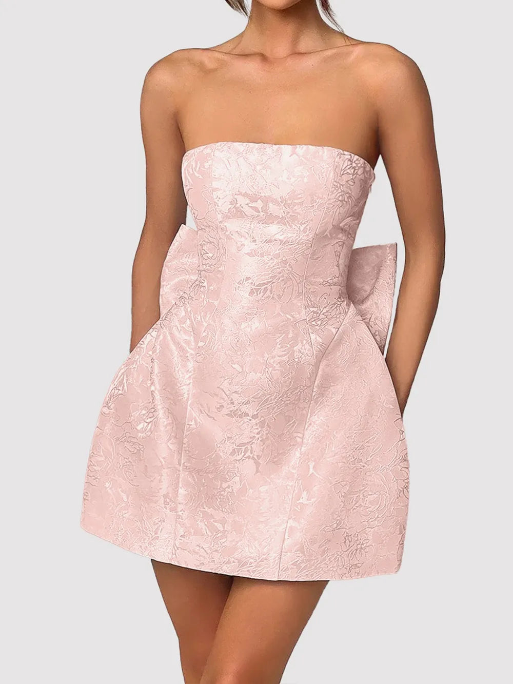 Blush pink lace-up mini dress detail