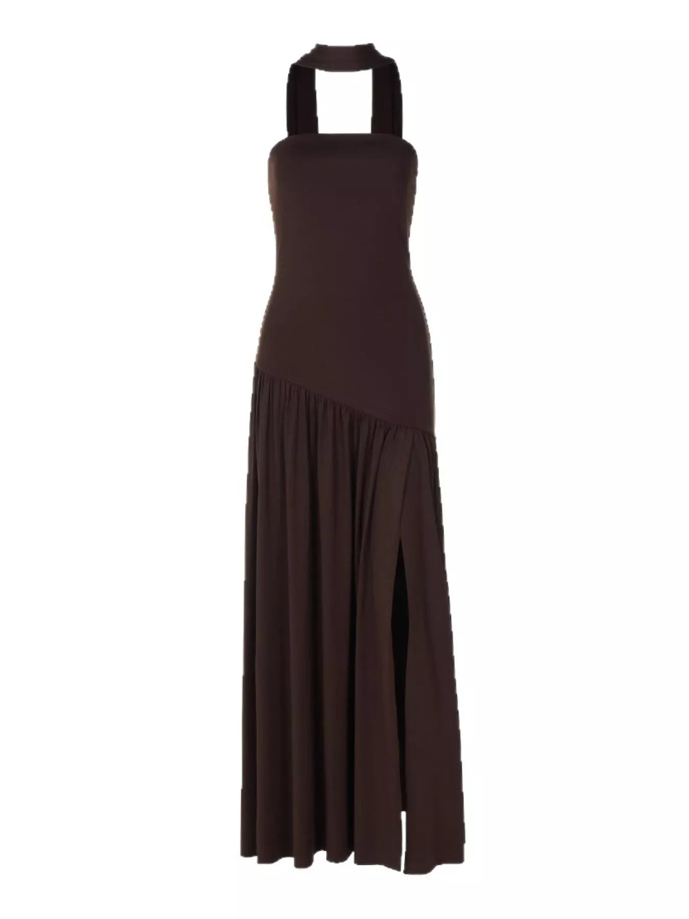 Two-Tone Strapless Asymmetrical Slit Maxi Dress - product view 5
