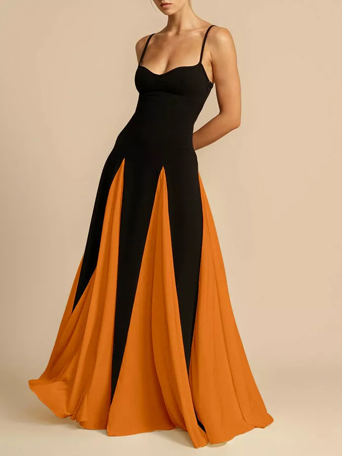 Two-tone flowing maxi dress front view
