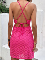 Spaghetti strap mini dress openwork detail