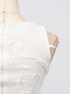 White floral applique dress, front bodice detail