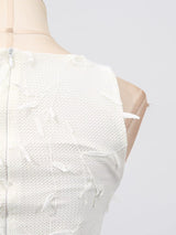 White floral applique dress, front bodice detail