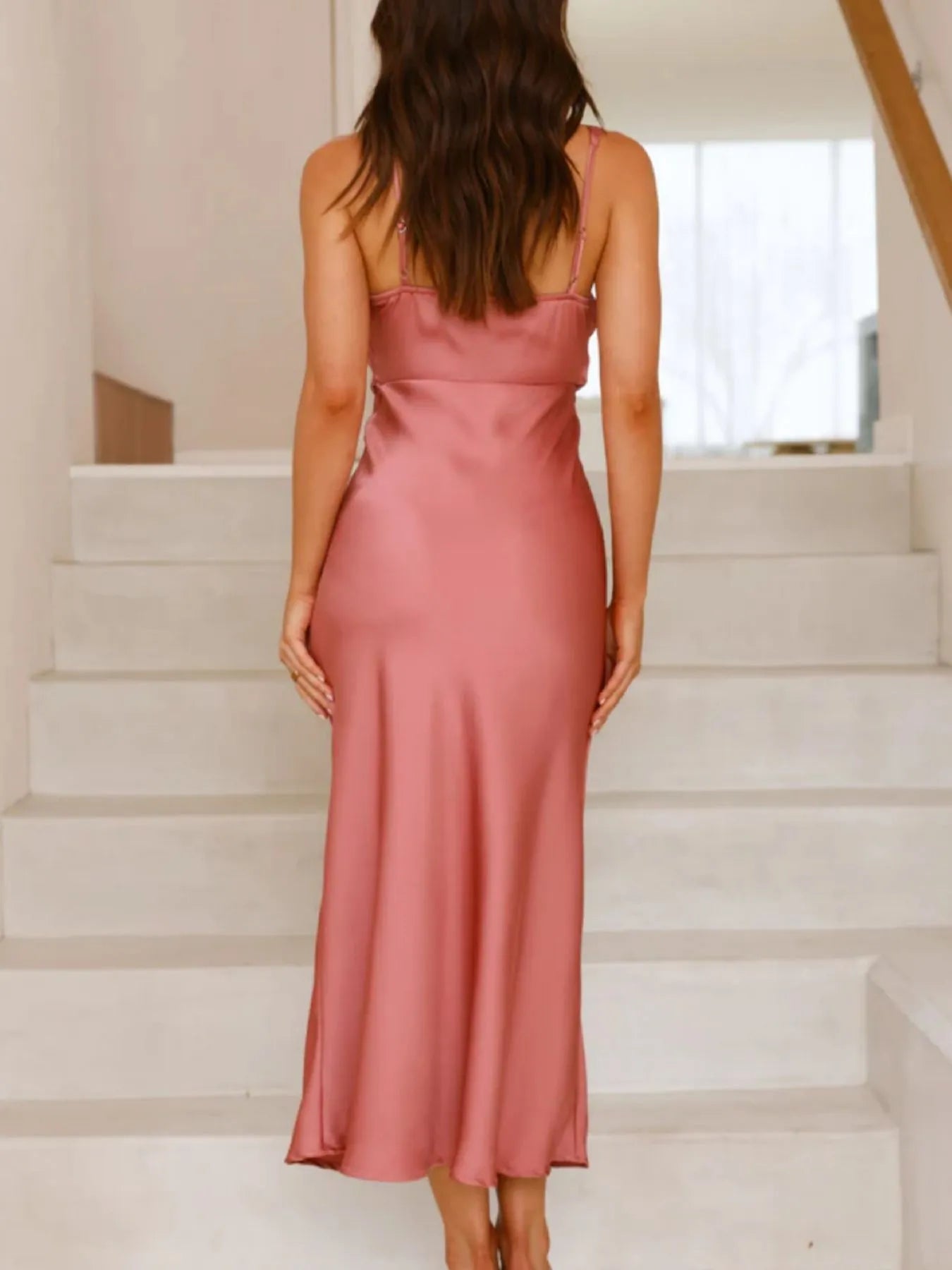 Satin midi dress back view