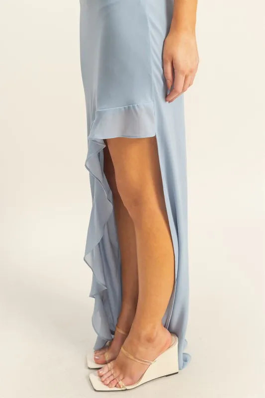 Dusty blue wedding guest midi dress
