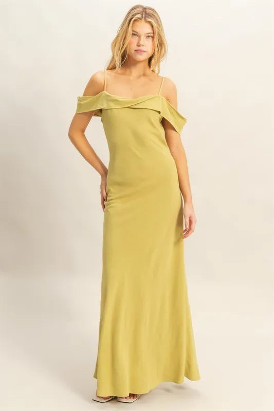 HYFVE matcha asymmetrical cami maxi dress front view