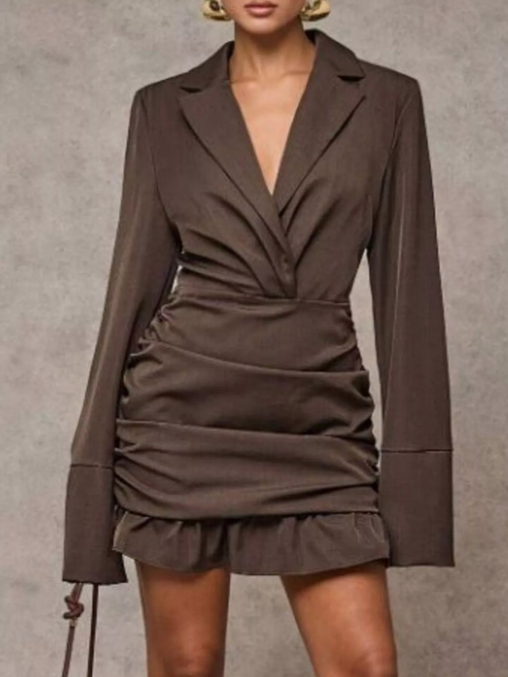 Brown Ruffled-Hem Mini Blazer Dress – alternate view 5