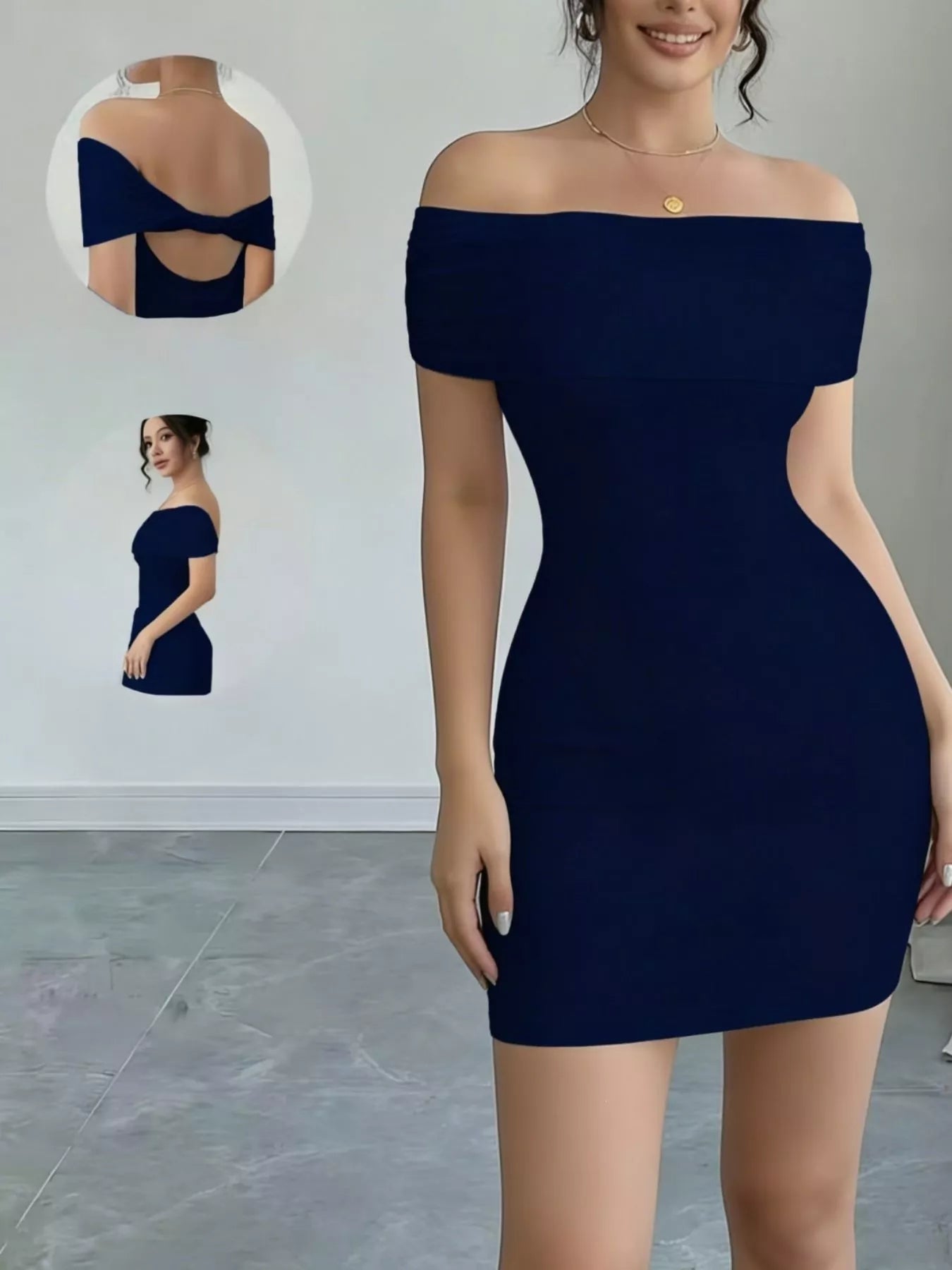 Stretchy bodycon occasion dress side view