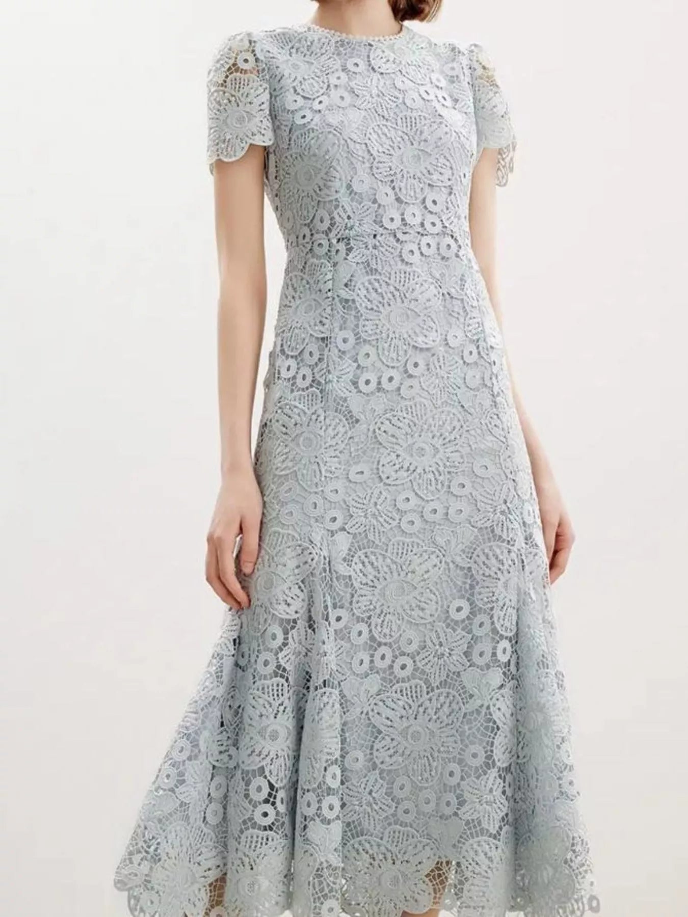 Elegant short sleeve lace dress detail