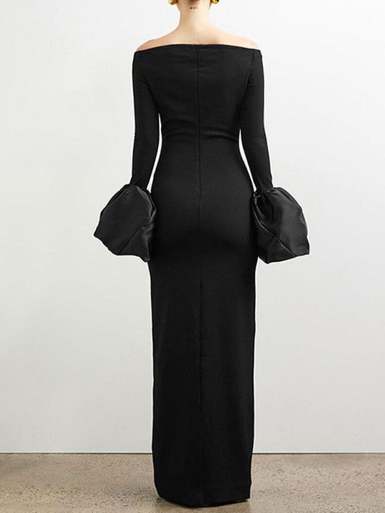 Flounce-sleeve maxi dress side view