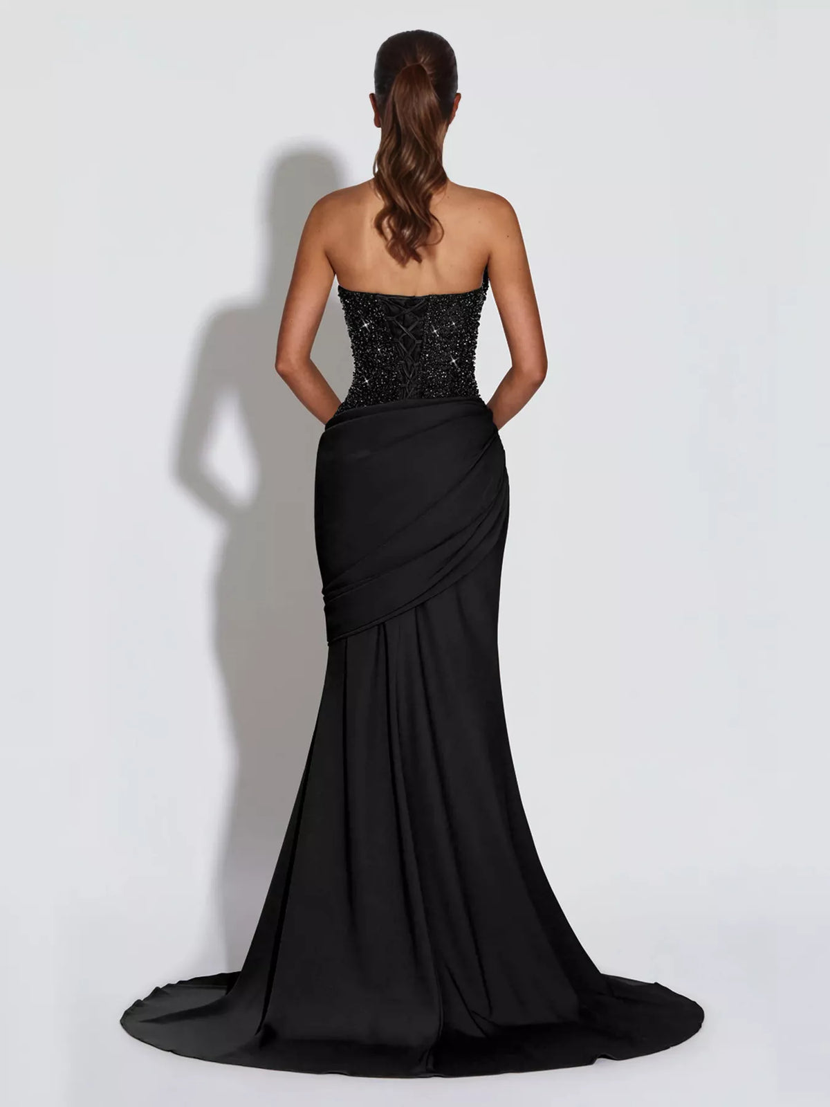 Ruched sequin halter maxi dress front view