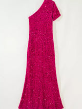 One-shoulder sequin dress high-slit view
