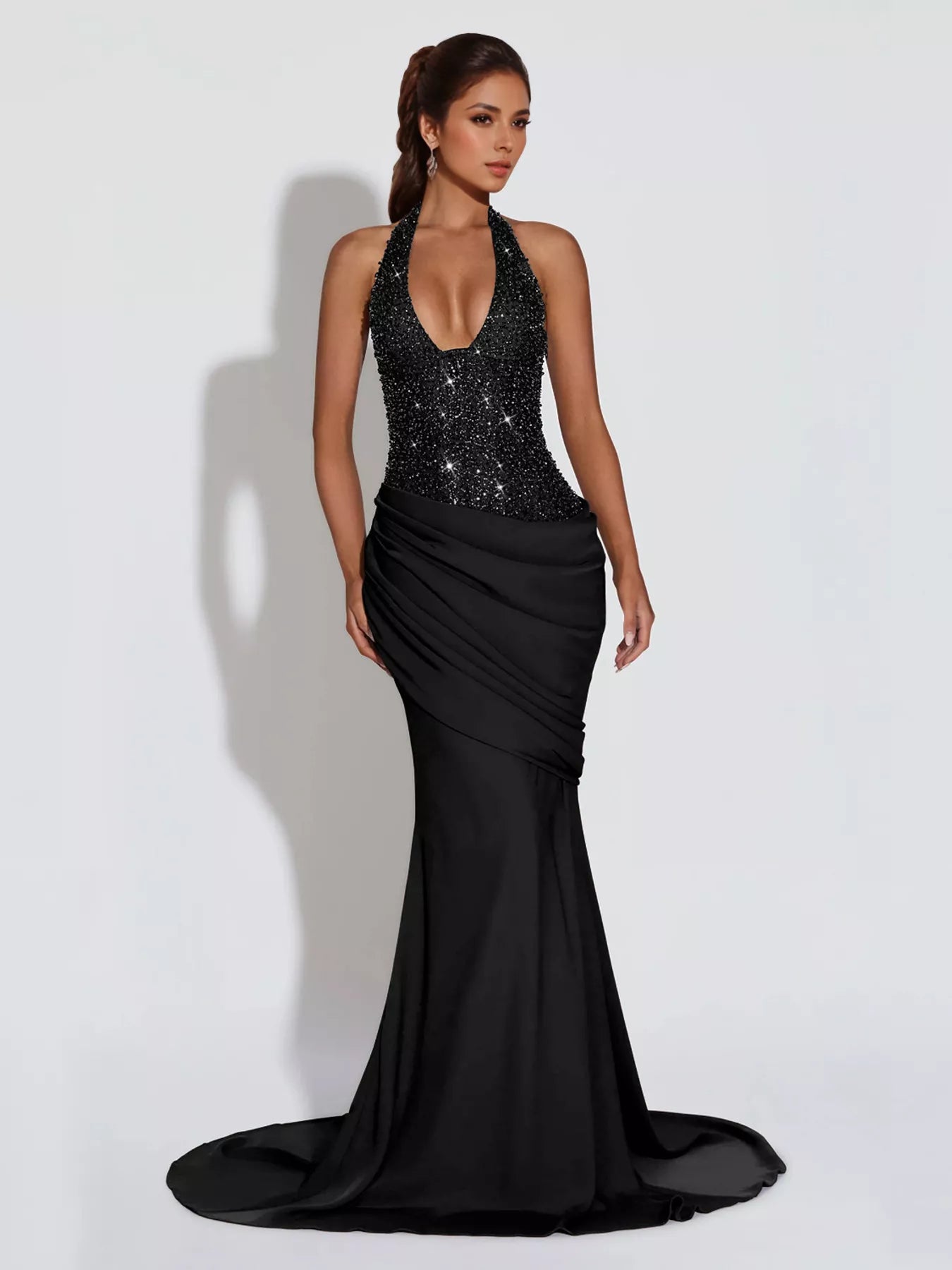 Black sequin halter neck maxi dress