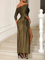 Gold long-sleeve midi dress back view