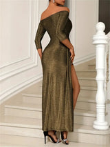 Gold long-sleeve midi dress back view