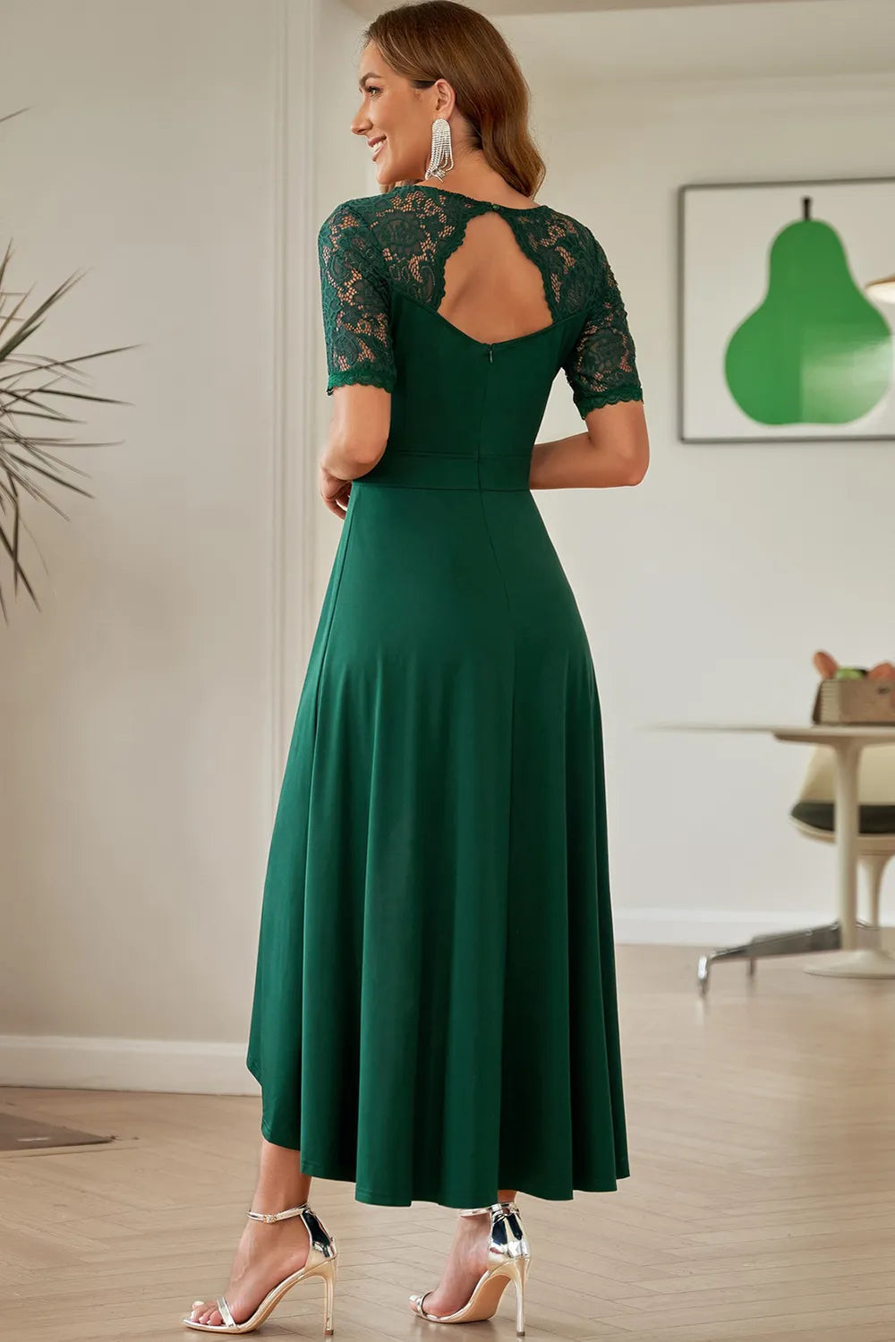 Lace cutout high-low short sleeve maxi dress 4