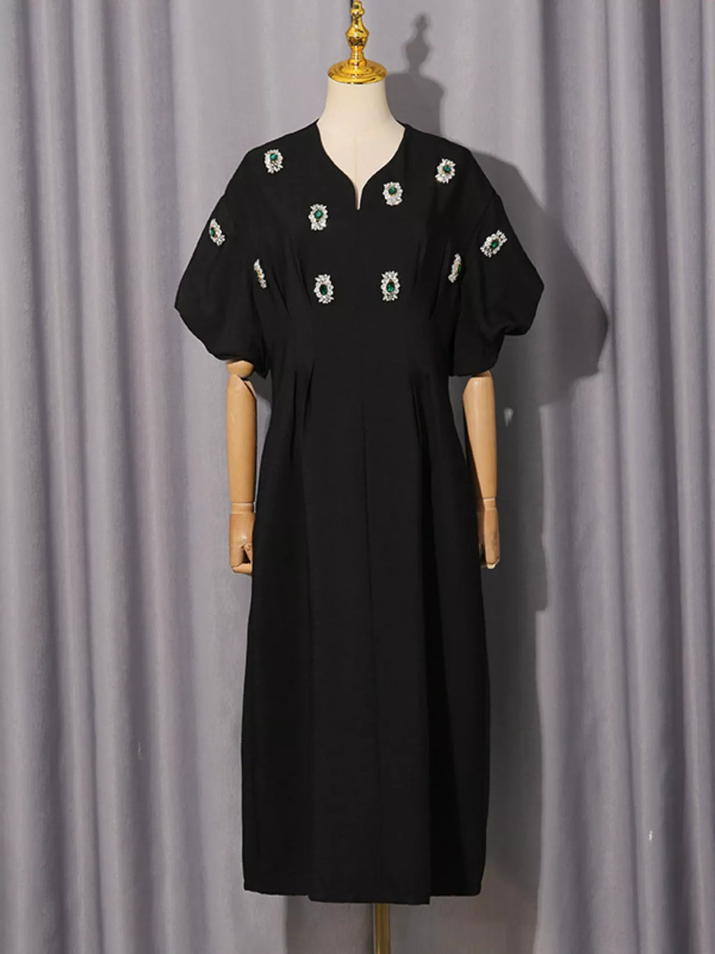 Black puff sleeve midi dress