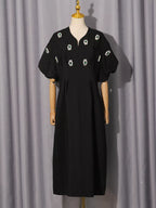 Black puff sleeve midi dress