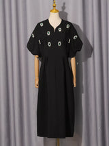 Black puff sleeve midi dress