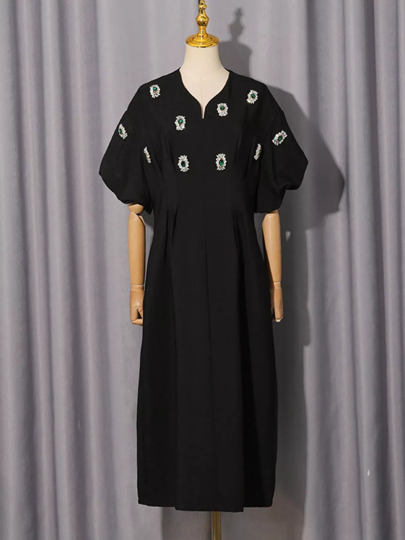 Black puff sleeve midi dress