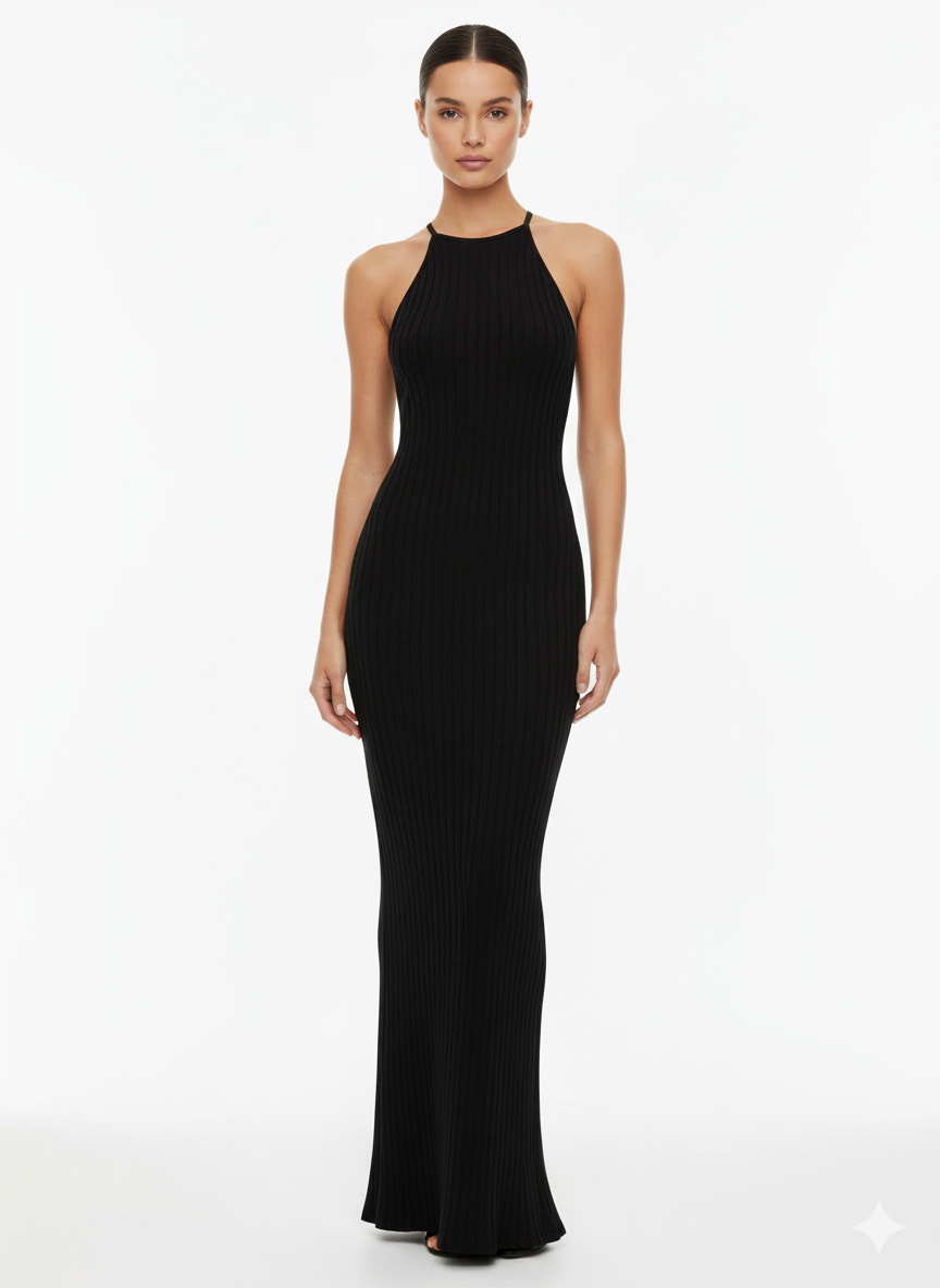 Bodycon maxi dress with halter neckline