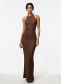 Ribbed halter neck bodycon maxi dress