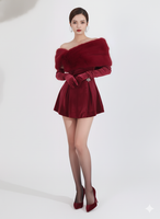 Regal Fuzzy Off-Shoulder Mini Dress with Faux Fur Stole  Shoulder Mini Dress