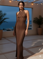 Ribbed Halter Neck Bodycon Maxi Dress