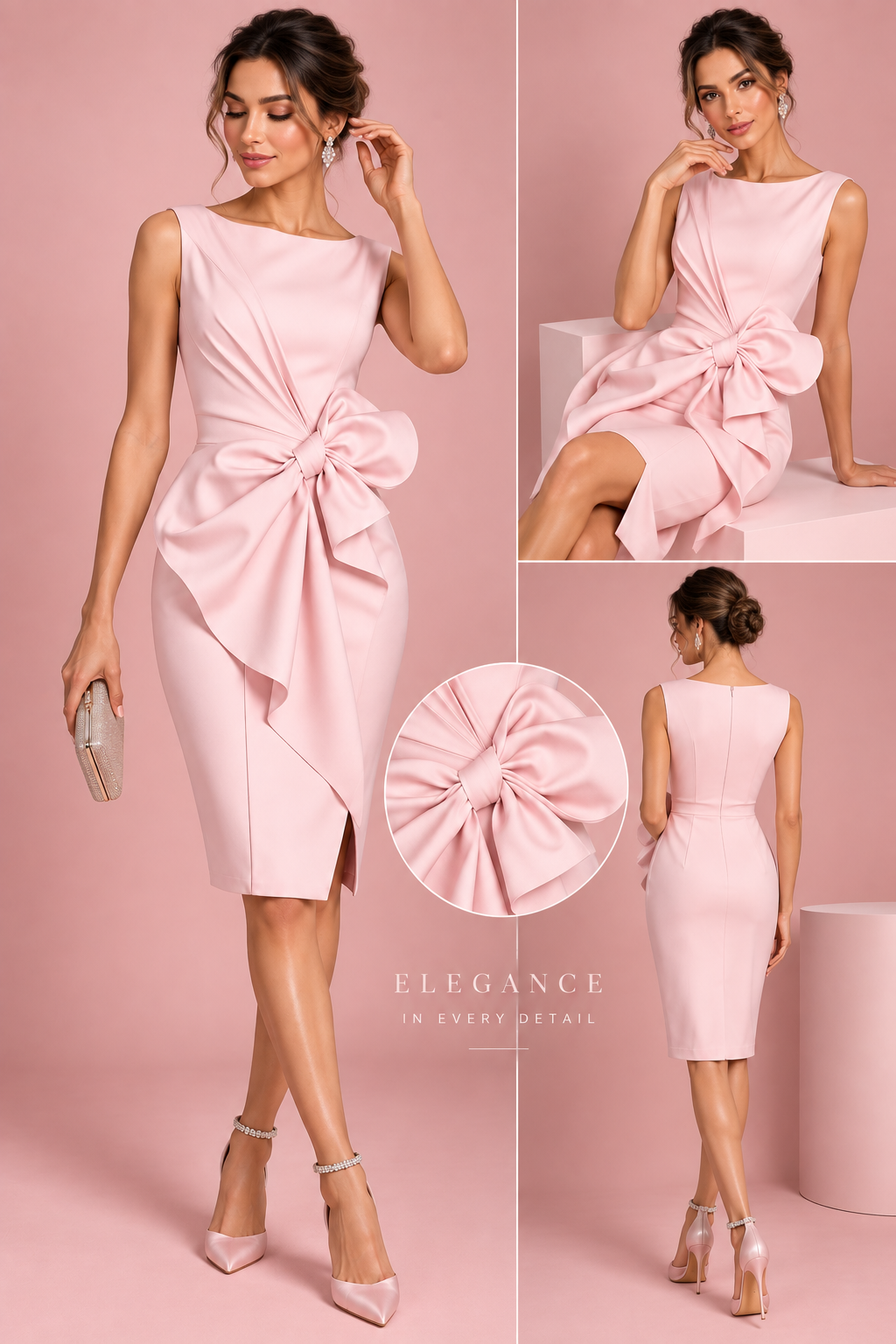 Bow-Detail Ruched Mini Dress with Slit