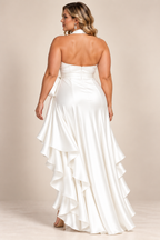 Plus-Size High-Low Ruffled Satin Maxi Dress