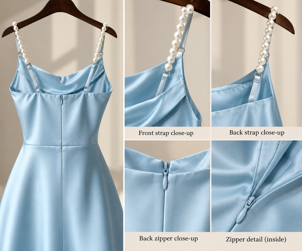 Pearl-Strap Cowl-Neck Satin Maxi Dress