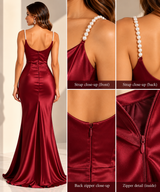 Pearl-Strap Cowl-Neck Satin Maxi Dress