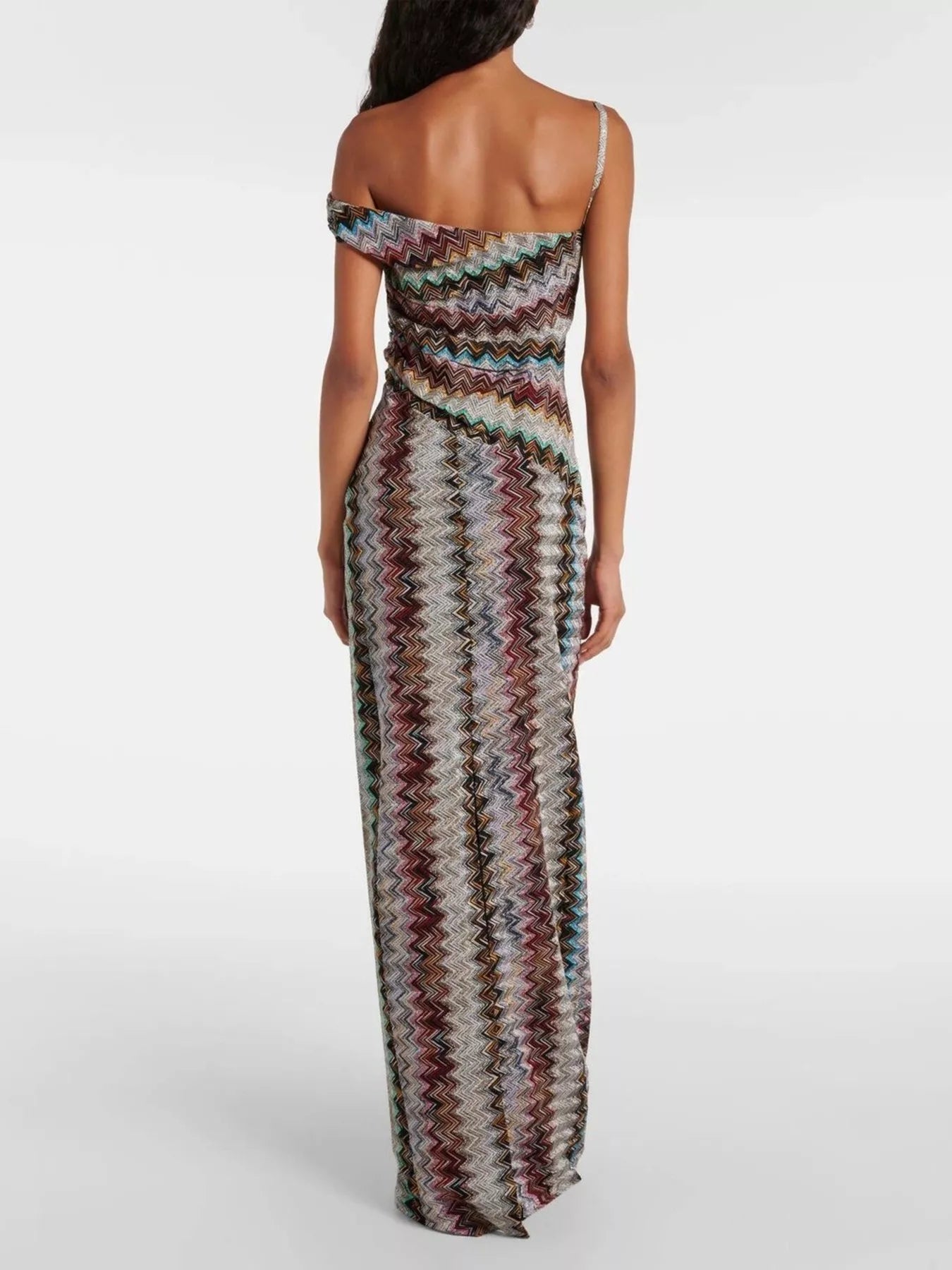 Multicolor One-Shoulder Zigzag-Knit Maxi Dress - product view 2