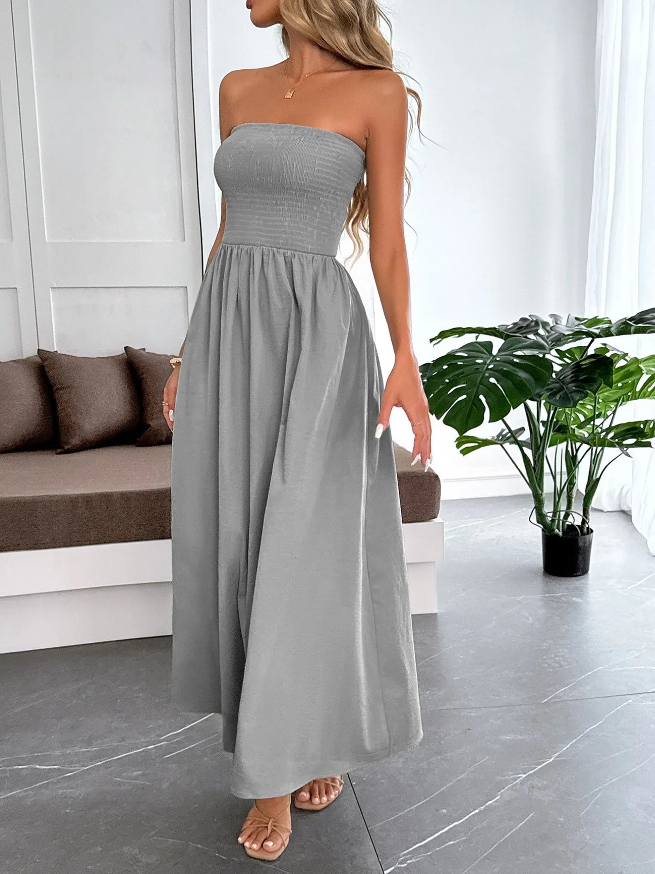 Smocked maxi dress back view