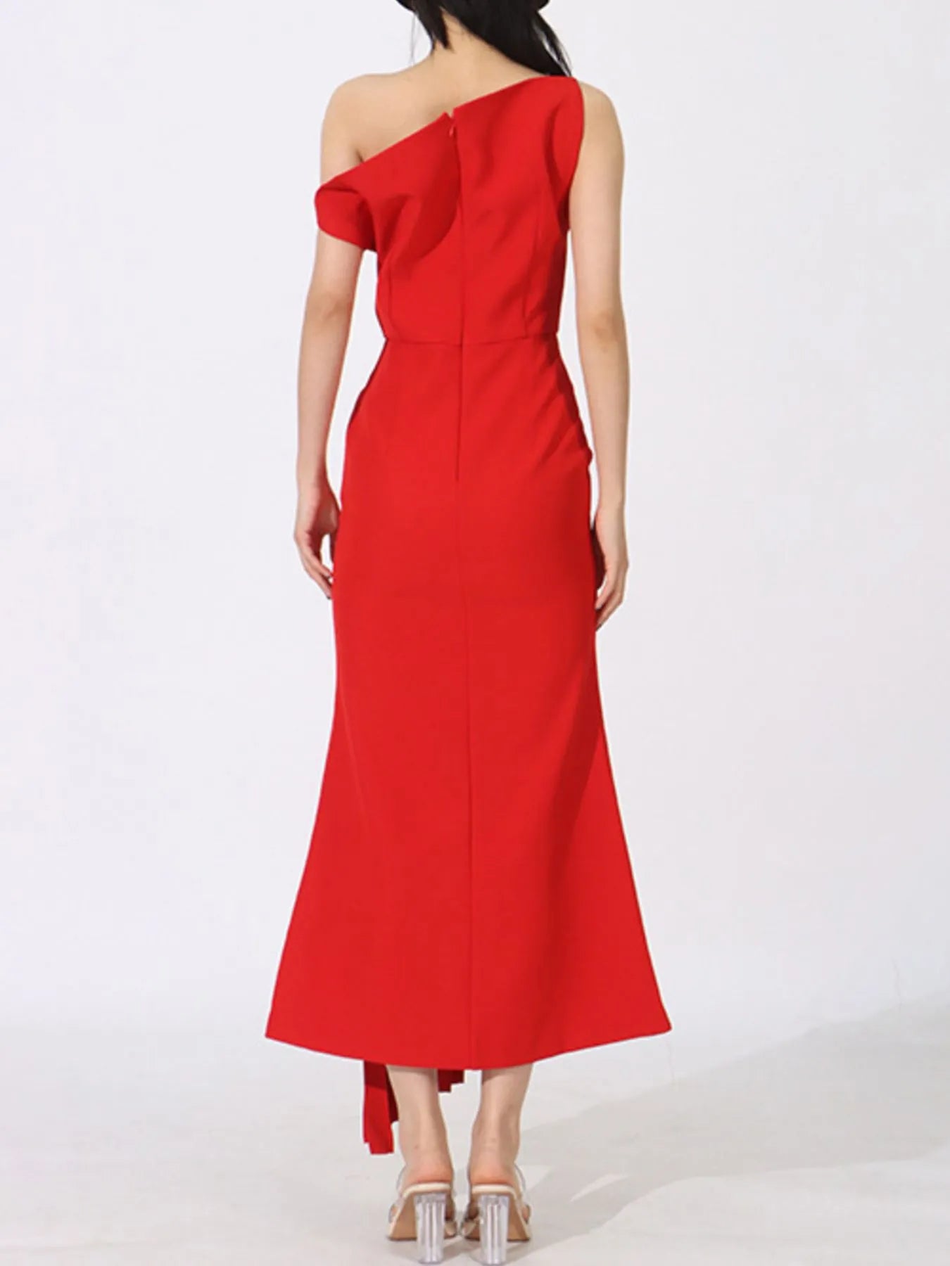 Pleated formal maxi dress back view