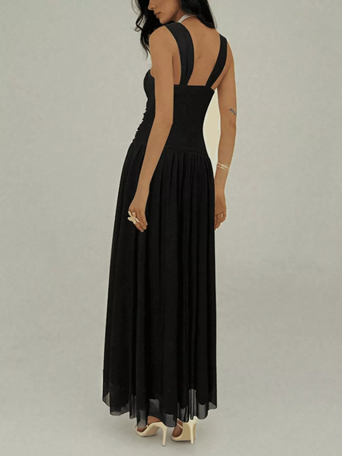 Black Ruched Sleeveless Embellished Maxi Dress - product view 4