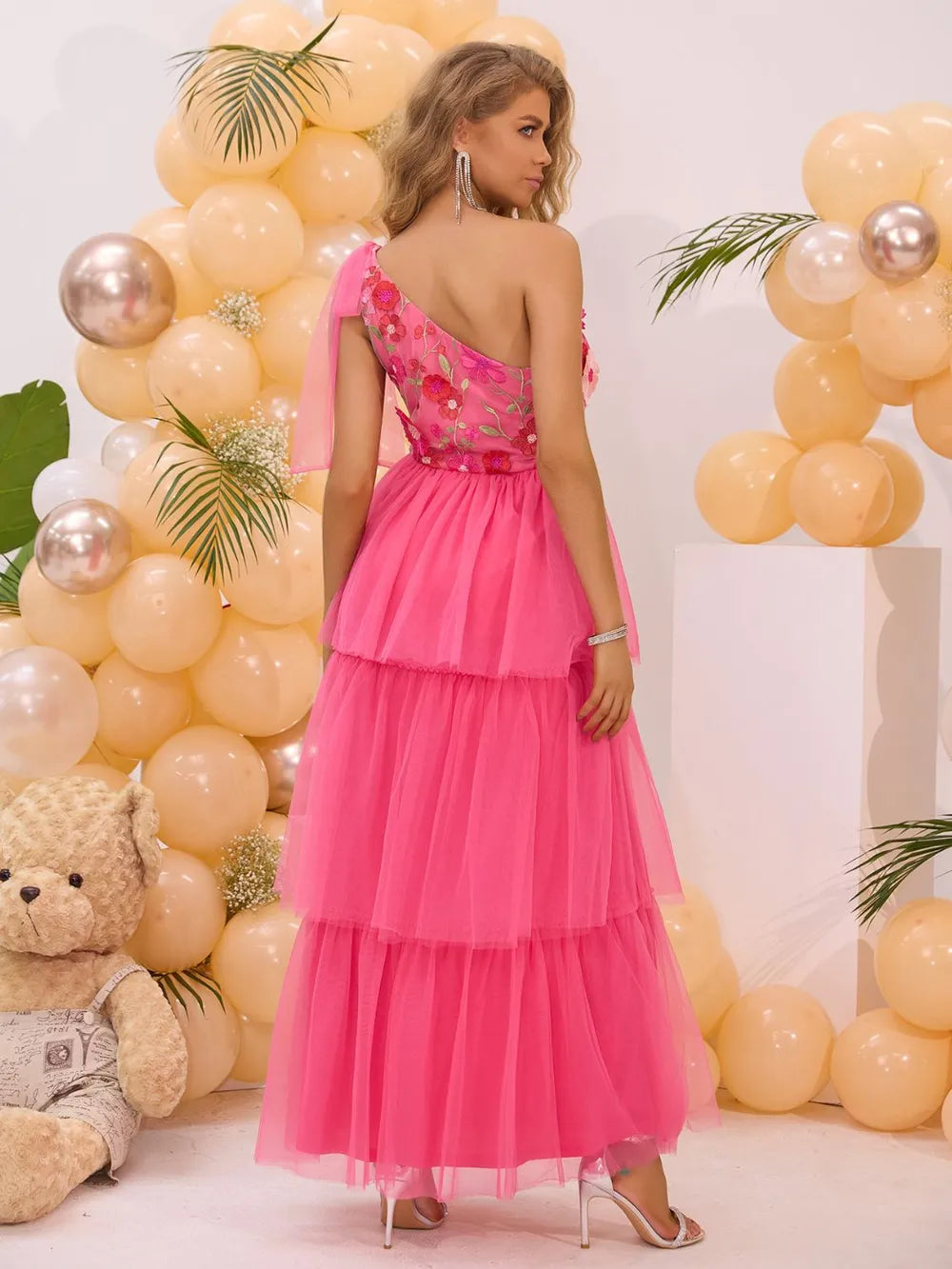 Layered embroidered midi dress side view