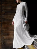 White lace mock-neck long sleeve maxi dress front view